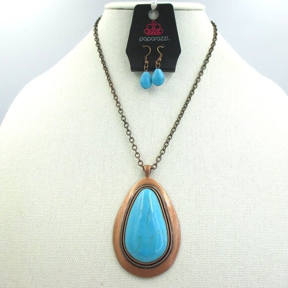 Paparazzi Faux Turquoise Necklace & Earrings Set NWT - Picture 1 of 7